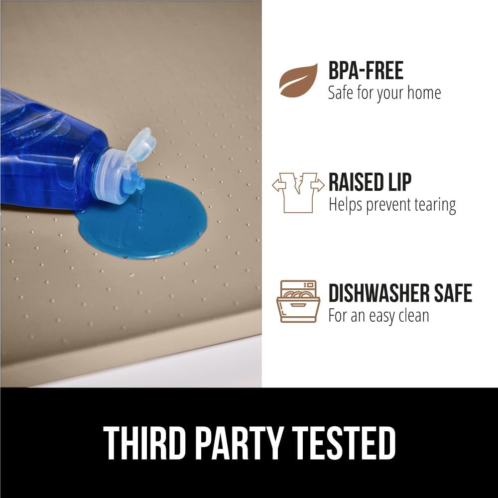 GORILLA GRIP Waterproof Silicone Under Sink Mat with Raised Lip for Kitchen and Bathroom, 46 x 22 in, Cabinet Shelf Liner Stay in Place Mats Dishwasher Safe Drawer Liner, Organizer Tray, Beige