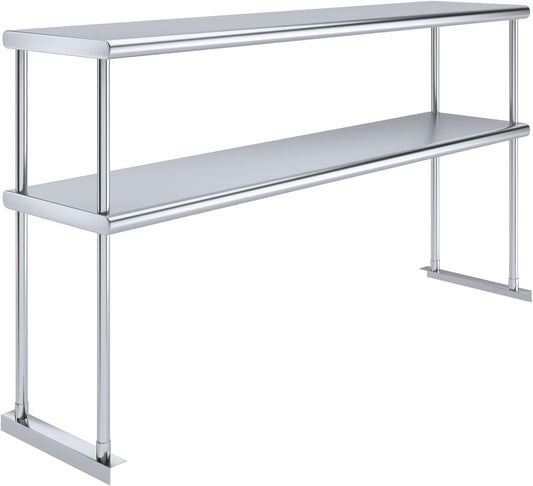 NSF Certified 18 Gauge Heavy Duty Stainless Steel Double overshelf with Brackets for Kitchens, Utility Rooms, Storage, Offices & Home