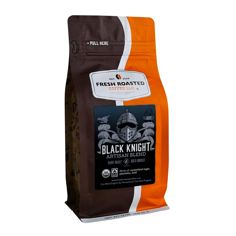 Fresh Roasted Coffee, Organic Black Knight | USDA Organic, Kosher | Dark Roast 12 oz Whole Bean