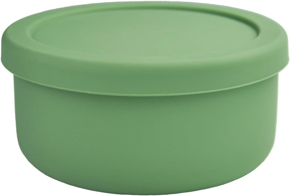 XU&PEIQI 24oz Silicone Lunch Box, Round Small Salad Bowl with Lid, Airtight Food Container for Meal Prep, Leftovers, Soup & Stew Storage. Microwave, Fridge, Dishwasher Safe. BPA-Free.(Grass green)