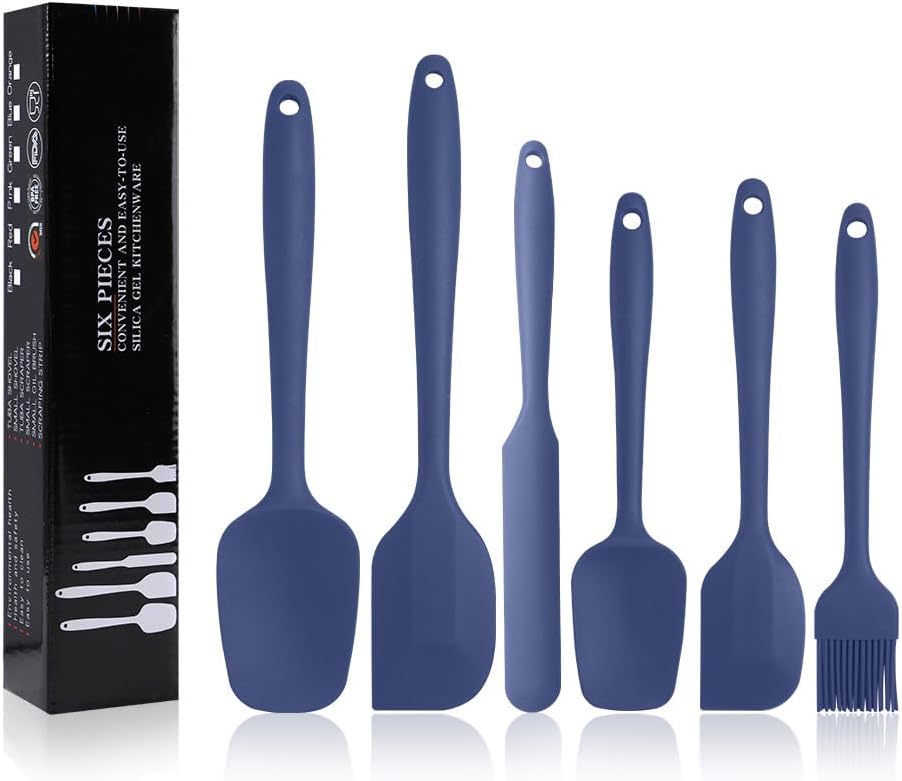 Silicone Spatulas Set, Rubber Spoon Spatula Heat Resistant Spoonula One Piece Design Seamless Spatula Non-Stick Scrapers Baking Mixing Tool (Dark Blue)
