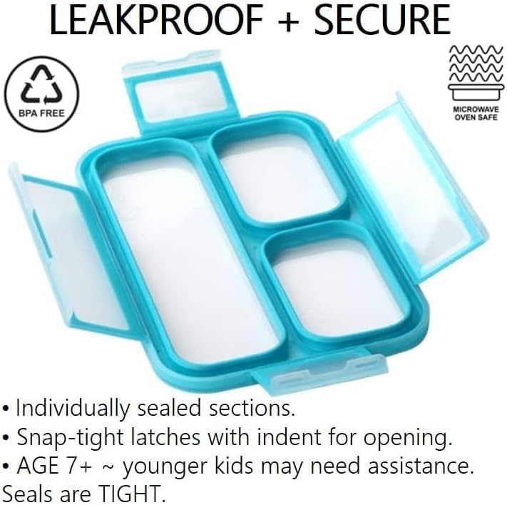 Snack Containers - MINI Bento Box, Small Lunch Boxes for Kids Toddlers Boys Girls, Leakproof 3 Compartment Containers for Meal or Snacks, Day-Care Pre-School Travel, BPA Free, 2 Pack Set Coral Blue