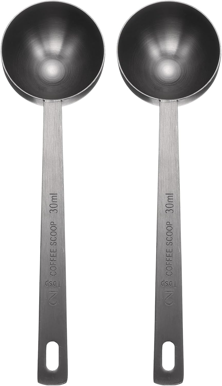 HARFINGTON 2pcs Coffee Scoop Spoon 2tbsp (6tsp, 30ml) 304 Stainless Steel Long Handle Teaspoon/Tablespoon Measuring Spoons Scoops for Tea Sugar Kitchen, Black