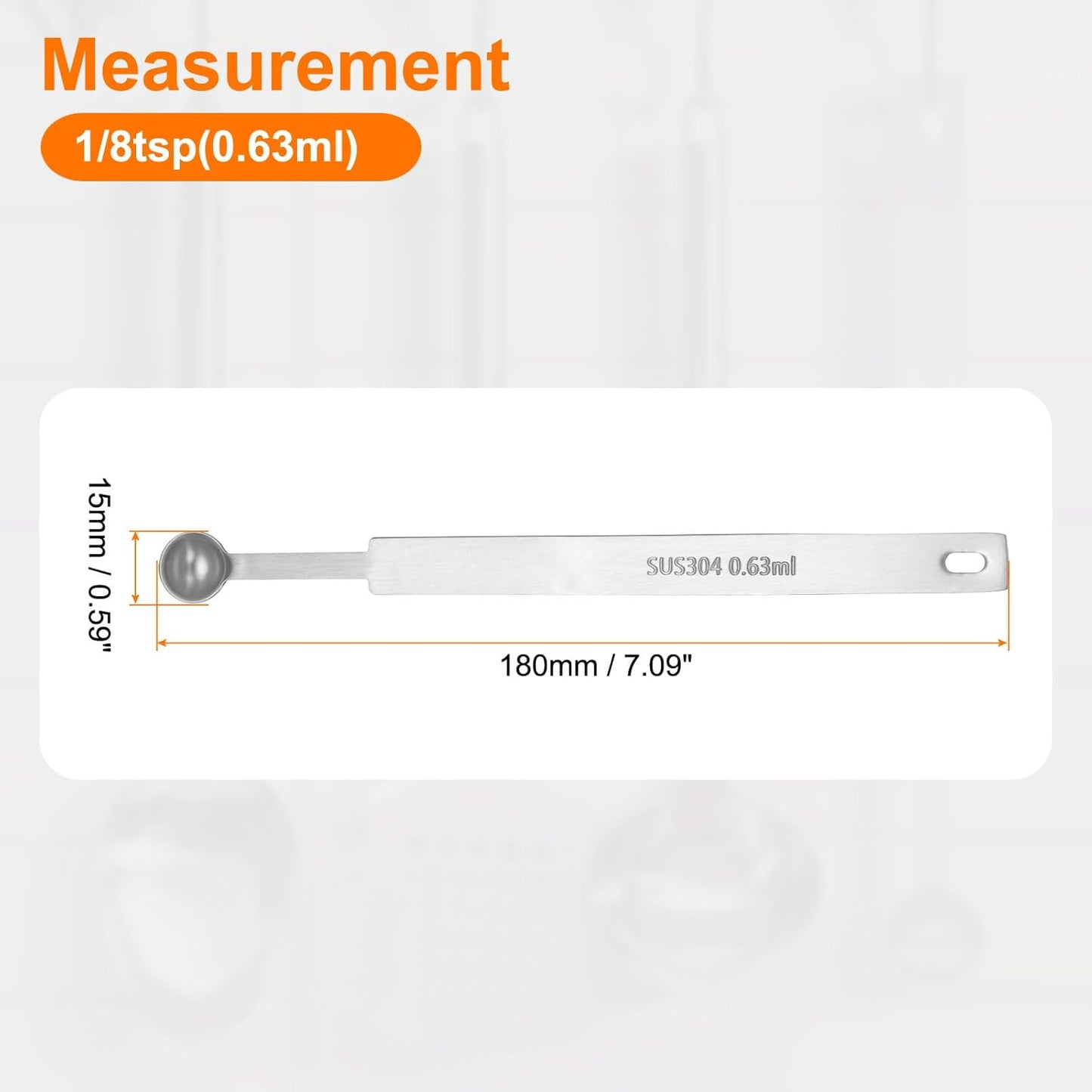 HARFINGTON Single Measuring Spoon 1/8tsp (0.63ml) Teaspoon/Tablespoon 304 Stainless Steel Single Tiny Square Bowl Measuring Spoon Long Handle Measure Scoop