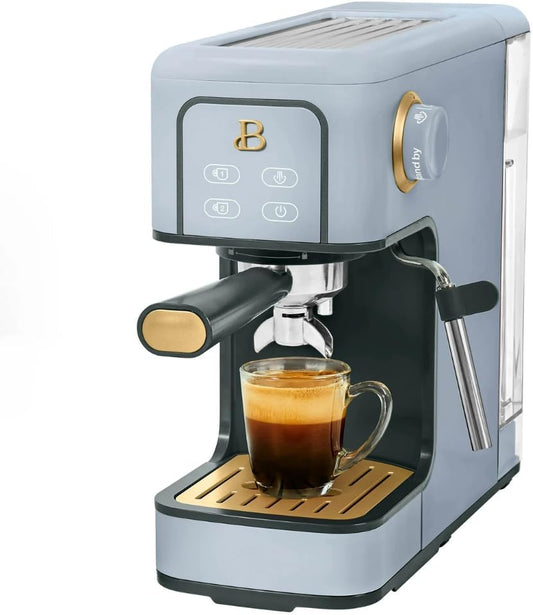 Beautiful Slim Espresso Maker by Drew Barrymore – 20‑Bar Pressure, Dual‑Spout 52 mm Portafilter, 50 oz Removable Tank, 2‑in‑1 Steam Wand & Touch Controls (Cornflower Blue)
