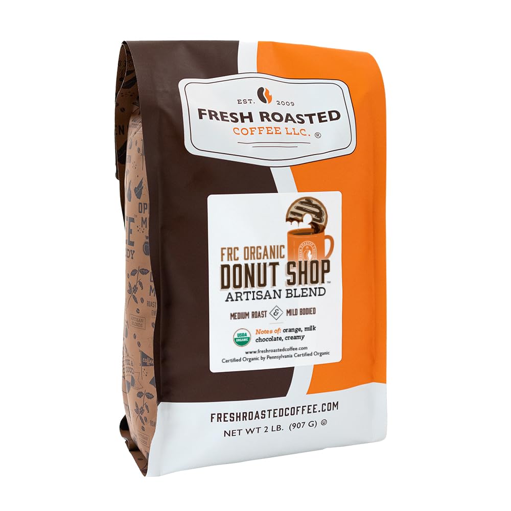 Fresh Roasted Coffee, Organic Donut Shop | USDA Organic, Kosher | Medium Roast 2 lb (32 oz) Ground