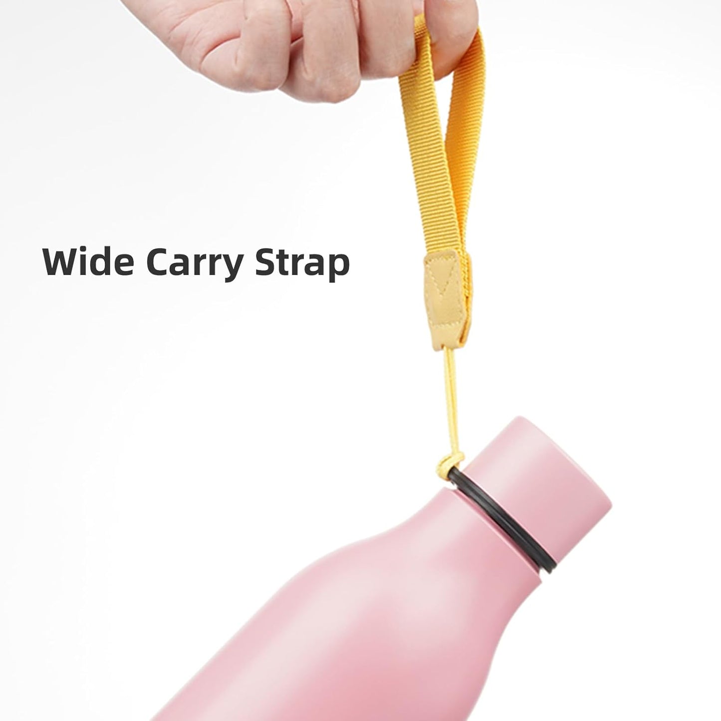 Insulated Water Bottle with Strap,18 oz Double Wall Stainless Steel Vacuum Bottles Metal Water Flask,Light Pink