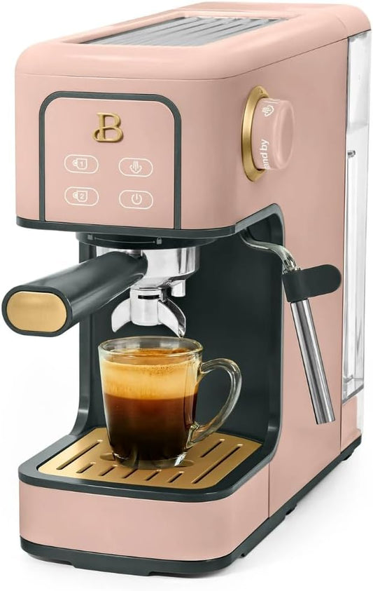 Beautiful Slim Espresso Maker by Drew Barrymore – 20‑Bar Pressure, Dual‑Spout 52 mm Portafilter, 50 oz Removable Tank, 2‑in‑1 Steam Wand & Touch Controls (Rose)
