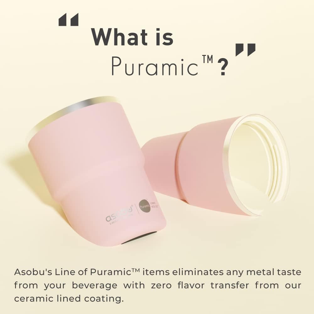 asobu Travel Mug Ceramic Coated Stainless Steel Insulated with Leak and Spill Proof Lid – Fits Standard Cup Holders 12 oz Tumbler (Pink)