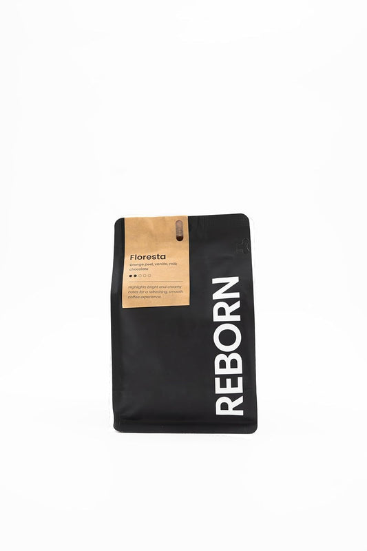 Reborn Coffee Specialty Whole Bean Coffee, Medium Roast, 12 Ounce, Reborn Signature Floresta Espresso Blend, Flavor Notes of Chocolate, Vanilla, and Orange