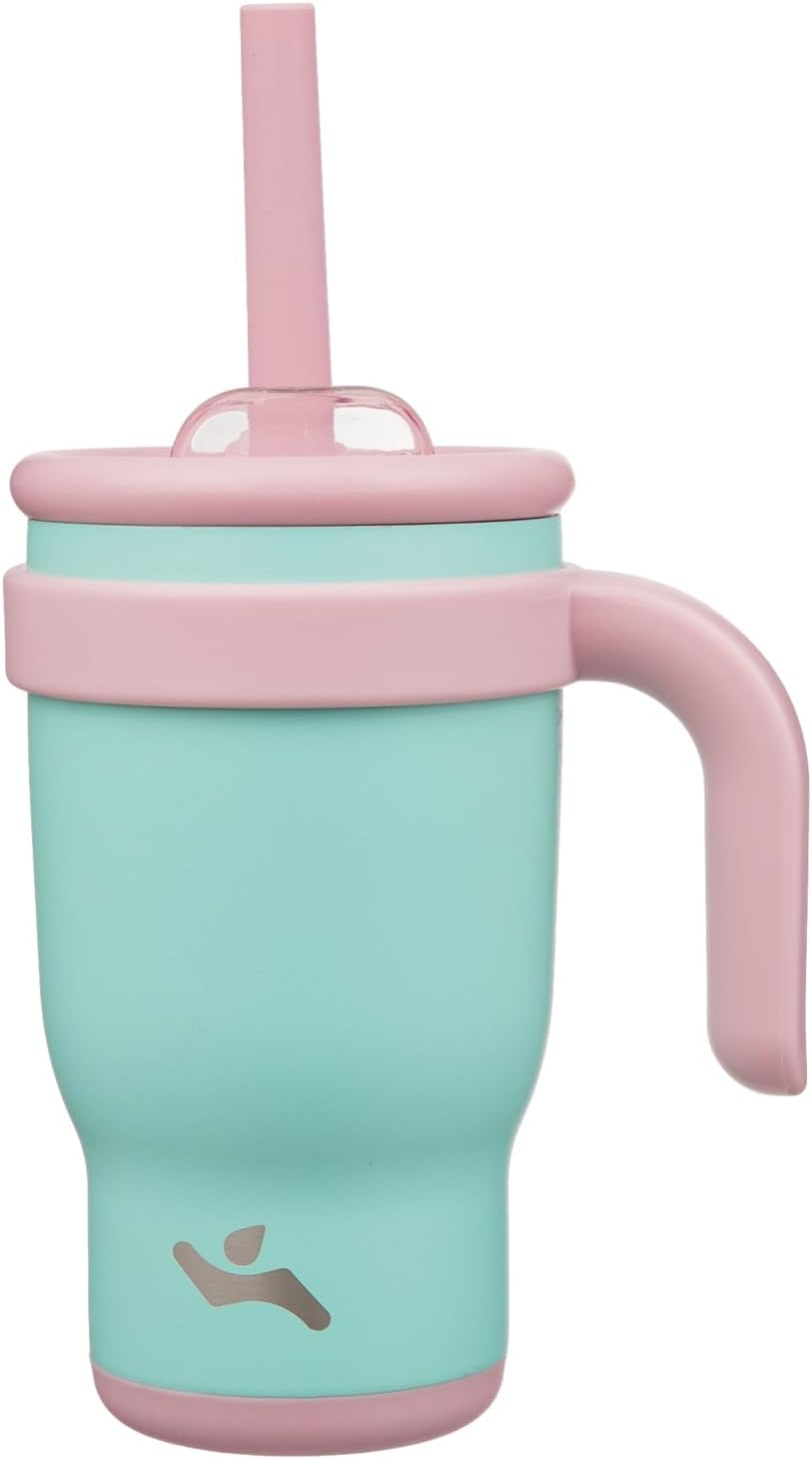 14 oz Tumbler with Side Handle, Insulated Water Bottle with Straw and 2 in 1 Lid, Stainless Steel Cup Travel Coffee Mug for Sports Office Gym,Guava