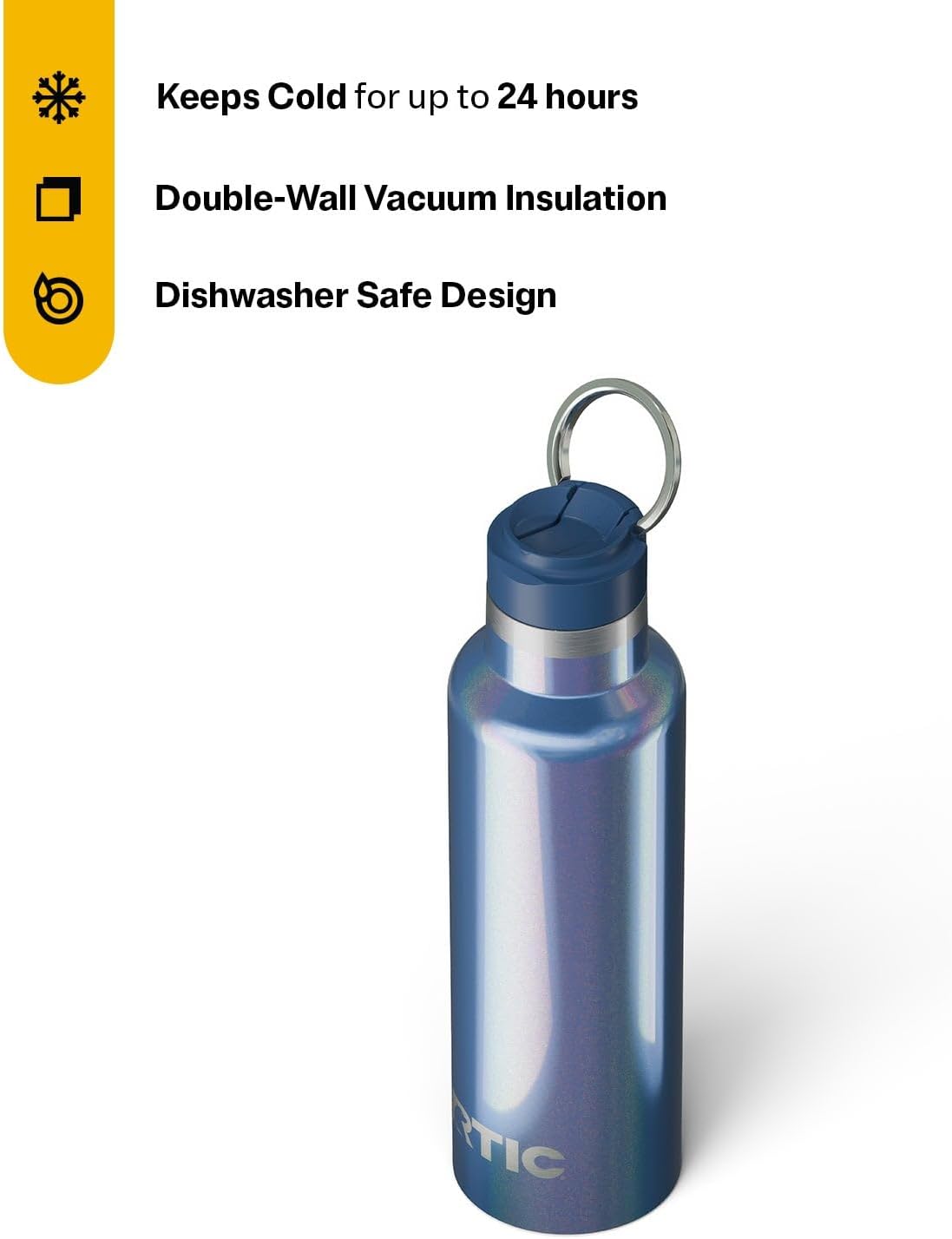 RTIC 20oz Journey Bottle Metal Stainless Steel Vacuum Insulated, BPA Free, Reusable, for Water, Hot and Cold Drinks, Travel, Sports, Camping, Pond Glitter