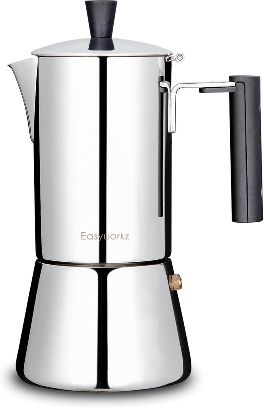 Easyworkz Pedro Stovetop Espresso Maker 4Cup 200ml Stainless Steel Italian Coffee Machine Maker Moka Pot Induction Espresso Pot