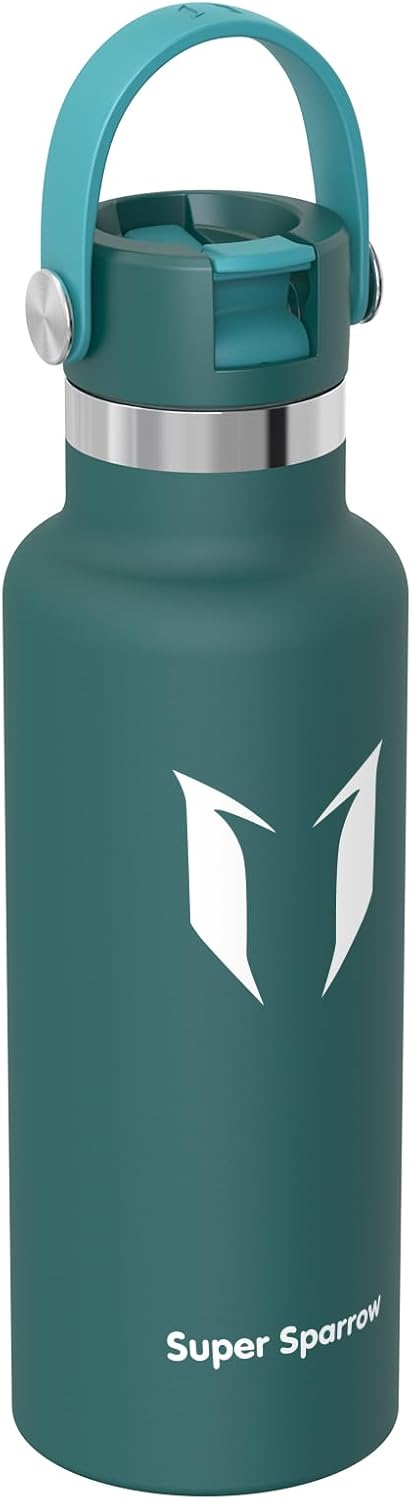 Super Sparrow Insulated Water Bottle - 17 Oz / 25 Oz / 32 Oz - Standard Mouth FlipFlow Flask - BPA Free, Leak Proof Drink Bottle- Ergonomic Straw Water Bottles for Work, Gym, Travel, Sports
