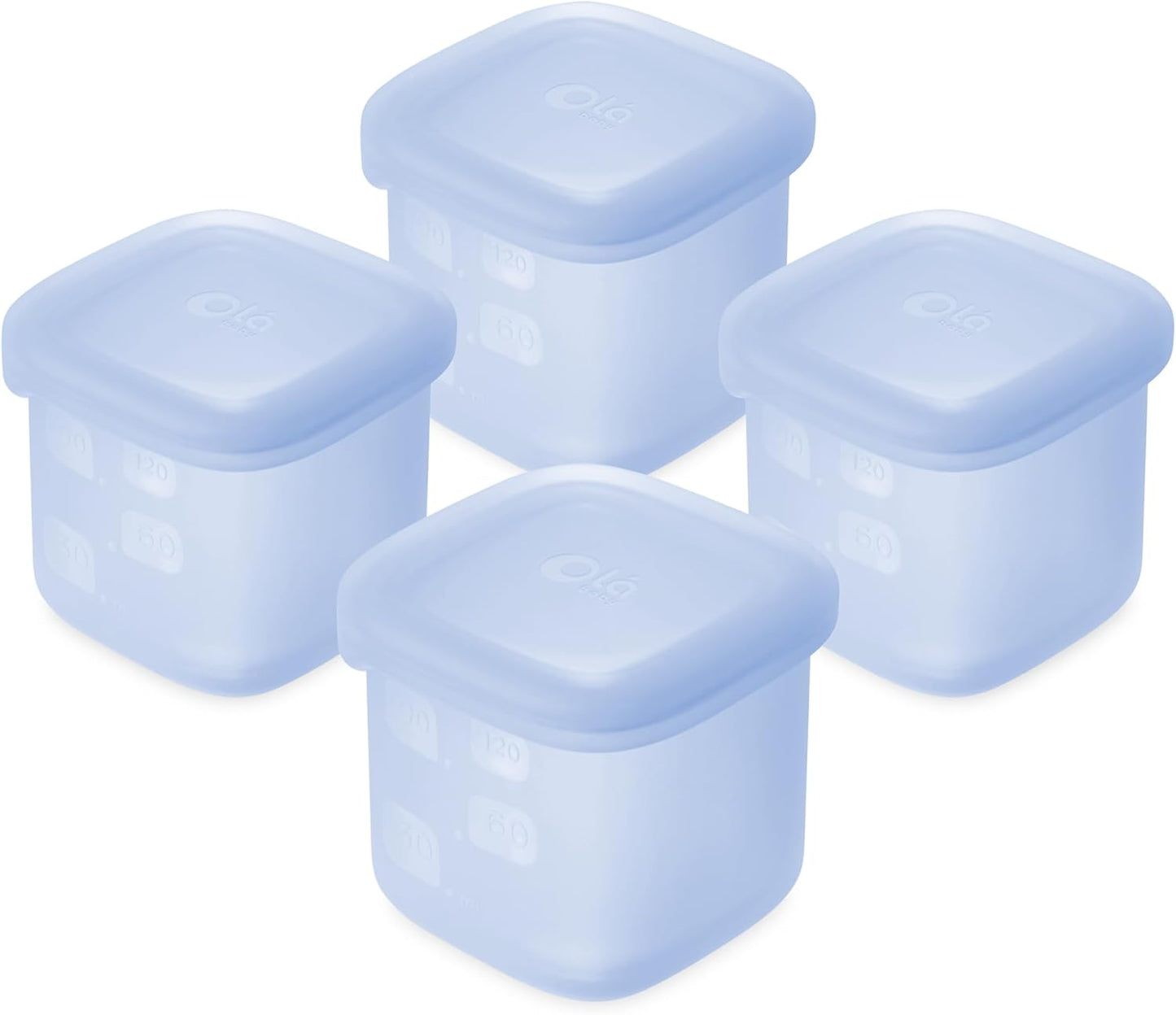 Olababy Clear Sense Silicone Storage Containers 4pk for Baby Food, Snacks, Formula, Puree, Sauce & More | Micro Plastic & BPA-Free | Daycare Essentials for Toddlers and Kids (Blueberry, 4 oz / 120 ml)
