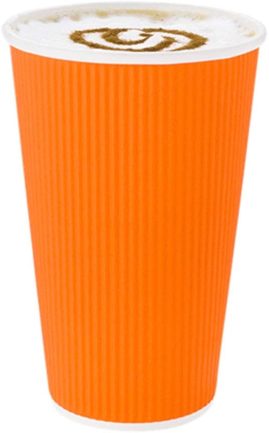 Restaurantware 16 Ounce Ripple Wall Disposable Coffee Cups, 500 Insulated Orange Paper Tumblers, Rolled Rim Design, Lids Sold Separately for Hot Drinks like Tea, Hot Chocolate and More