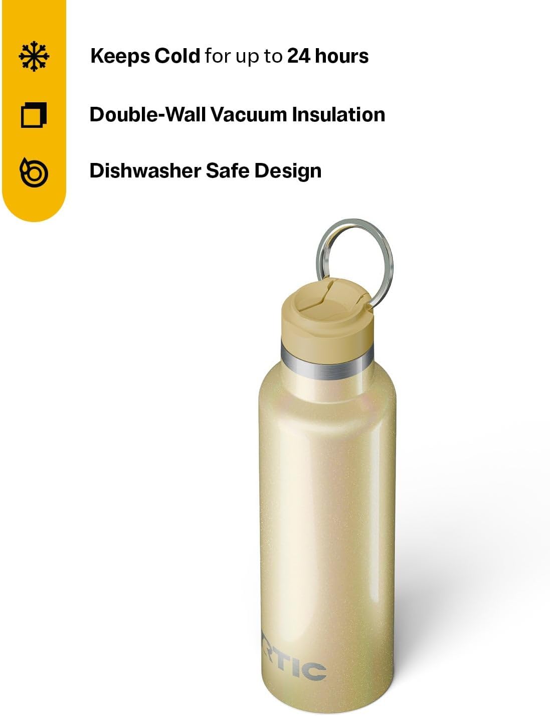 RTIC 20oz Journey Bottle Metal Stainless Steel Vacuum Insulated, BPA Free, Reusable, for Water, Hot and Cold Drinks, Travel, Sports, Camping, Sunlight Glitter