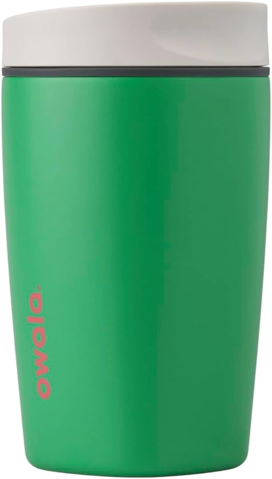 Owala SmoothSip Slider Insulated Stainless Steel Coffee Tumbler, Reusable Iced Coffee Cup, Hot Coffee Travel Mug, BPA Free 12 oz, Grey/Green (Sour Apple)