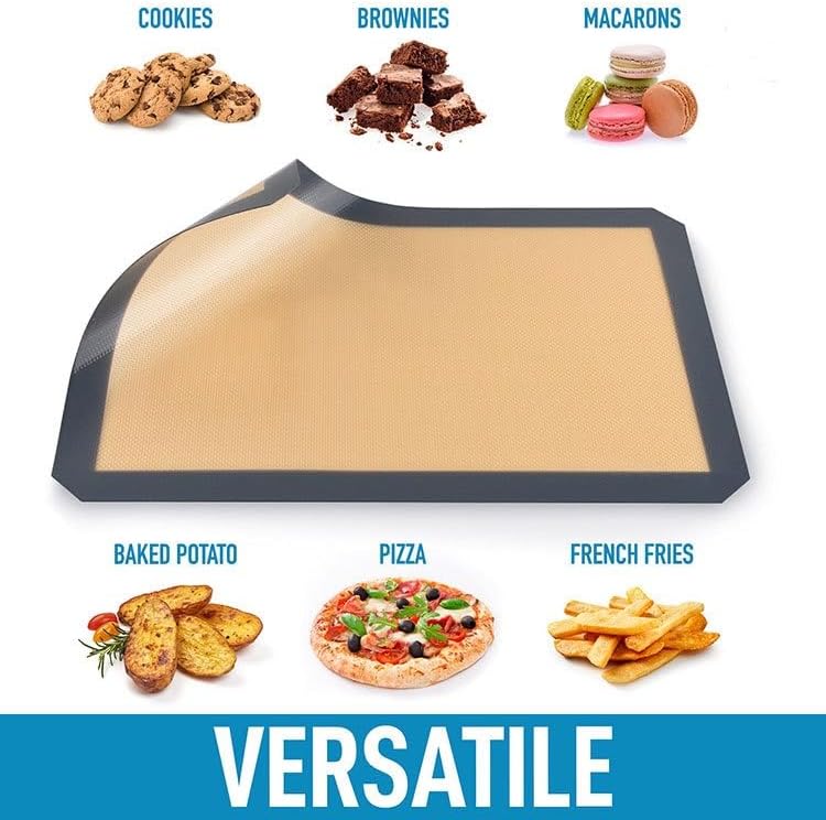 2 Pcs Silicone Fiber Baking Mat with Buckle,Corner Clip for Leak Proof Baking Pan or Unclip for Flat Baking Sheet Liner, Oven Liner (30X21cm,42x29.5cm) BPA-Free and Non-Stick