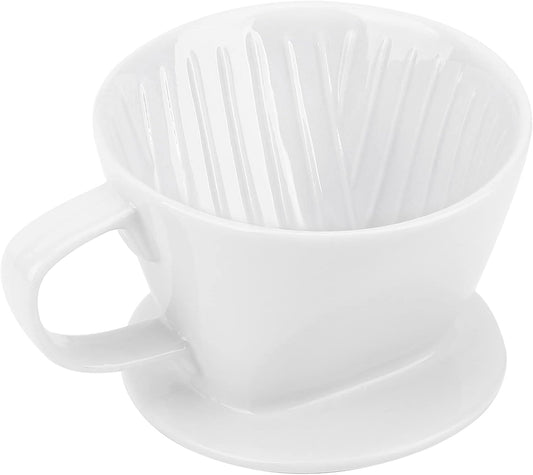 Segarty Pour Over Coffee Maker, Single Cup White Ceramic Coffee Dripper, Size No.2 Reusable Filter Cone Drip Holder Slow Brewer with 3 Holes Flat Bottom for Home, Office, Travel, Camping