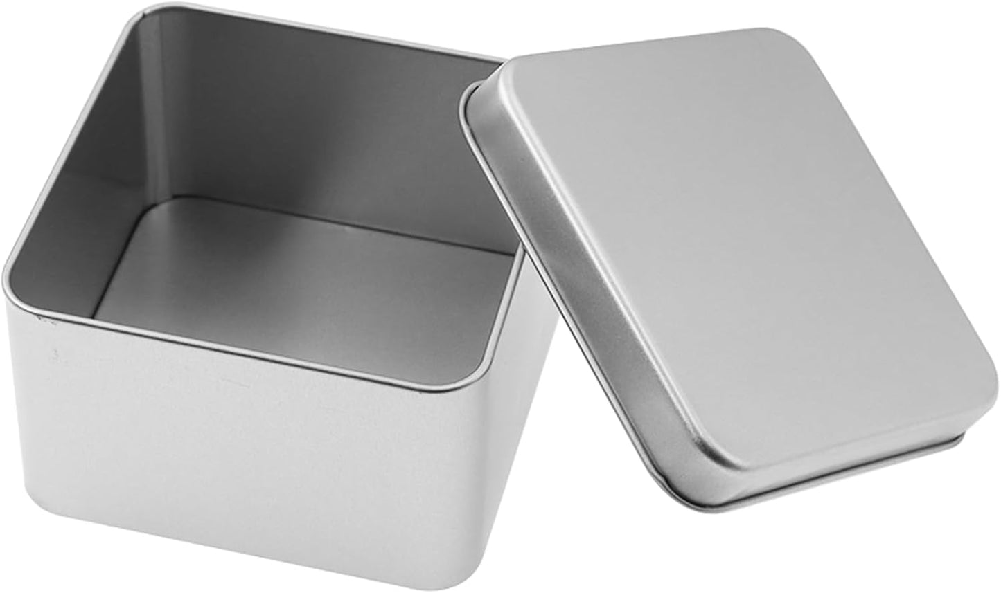 Metal Empty Boxes, Tin Boxes with Lid,Small Silver Tin Boxes,Stackable Organizer Containers,4PCS Storage Tin for Home Outdoor Active Storage Containers