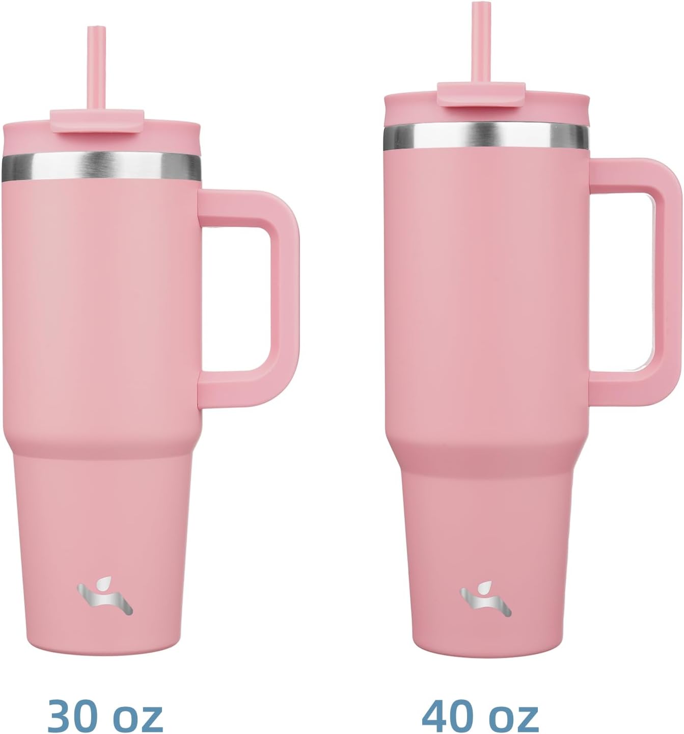 40 oz Tumbler with Handle and 2 Straws,2 in 1 Lid Insulated Water Bottle Stainless Steel Travel Coffee Mug,Pink