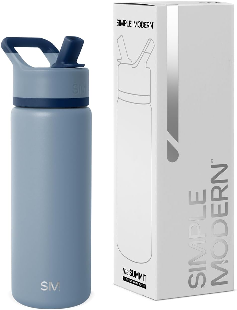Simple Modern Kids Water Bottle with Straw Lid | Vacuum Insulated Stainless Steel Metal | Reusable Leak Proof BPA-Free Thermos for School | Summit Collection | 18oz, Blue Dune