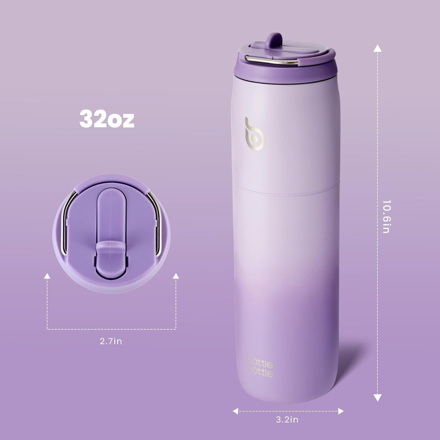 BOTTLE BOTTLE Stainless Steel Water Bottle with Straw and Lid,32 oz Vacuum Insulated Cup,Stay Cold and Hot, Leak-Proof Wide Mouth Water Bottles for Men and Women purple