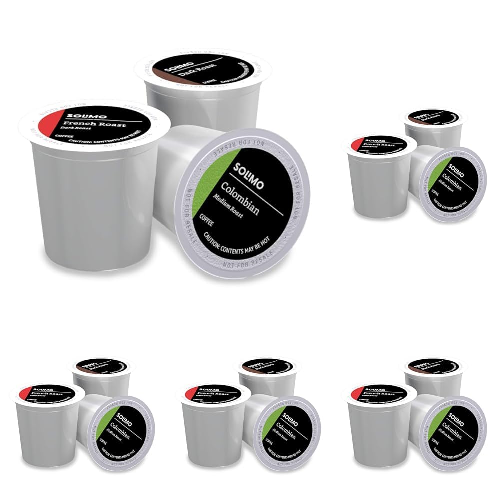 Amazon Brand - Solimo Coffee Pods, Assorted pack (French, Dark, Colombian), Compatible with Keurig 2.0 K-Cup Brewers, 100 Count (Pack of 5)