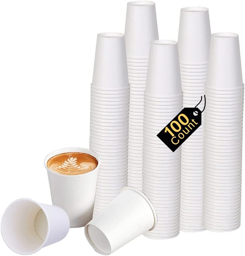 Smygoods White Disposable Paper Coffee Cups (8 OZ, 100 Count) For Hot Beverages, Tea, Espresso, Cocoa - To Go Drink Containers, Café & Office