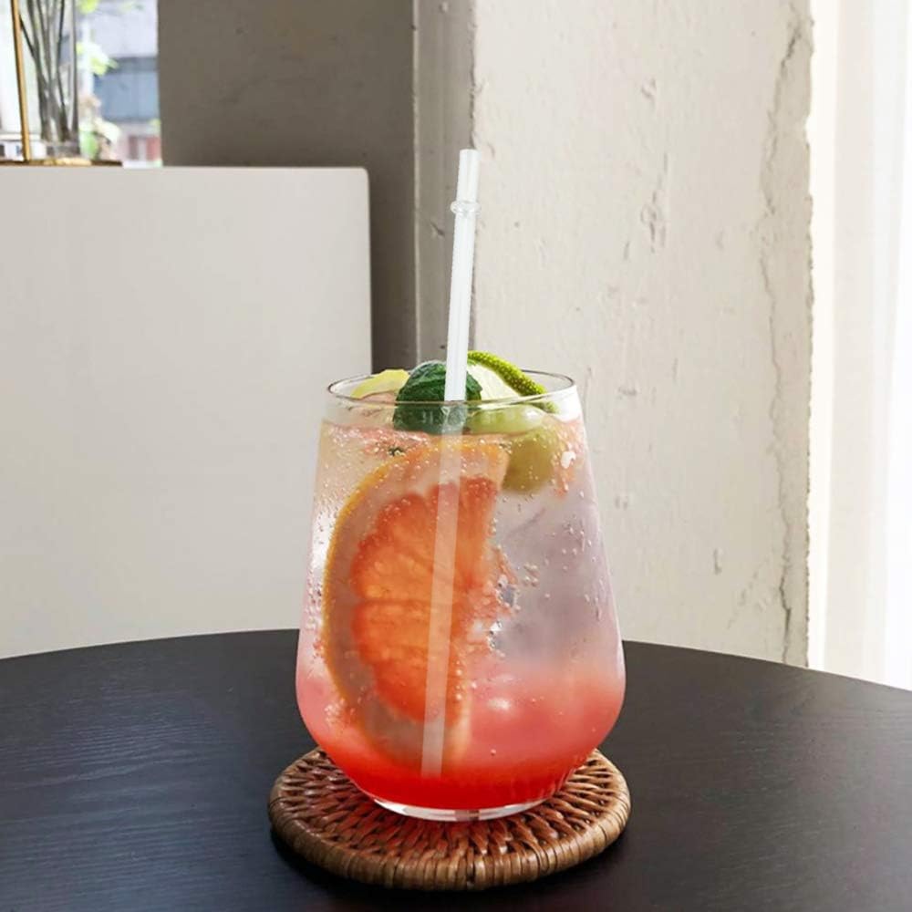 50 Pieces Reusable Straws, BPA-Free, 9" Transparent Hard Plastic Stripe Drinking Straw for Mason Jar Tumbler, Family or Party Use With Cleaning Brush