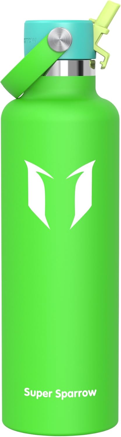 Super Sparrow Insulated Water Bottle - 17 Oz / 25 Oz / 32 Oz - Standard Mouth FlipFlow Flask - BPA Free, Leak Proof Drink Bottle- Ergonomic Straw Water Bottles for Work, Gym, Travel, Sports