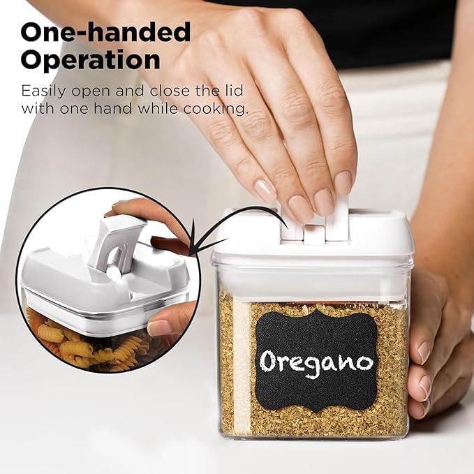 Shazo 9 PC Airtight Food Storage Containers - BPA Free Clear Plastic Snack & Spice Containers with Easy Lock Lids - Kitchen and Pantry Organization for Herbs, Coffee, Tea - 0.5L / 2.1 Cups