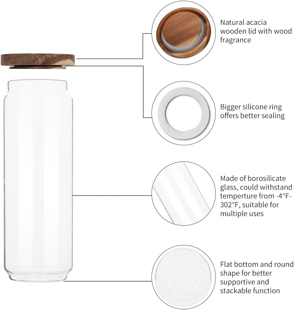 Glass Storage Jars with Wooden Lid Set of 3, 44 OZ High Borosilicate Glass Containers Kitchen Food Canisters s for Coffee Beans/Sugar/Noodles/Nuts/Cookies/Pasta