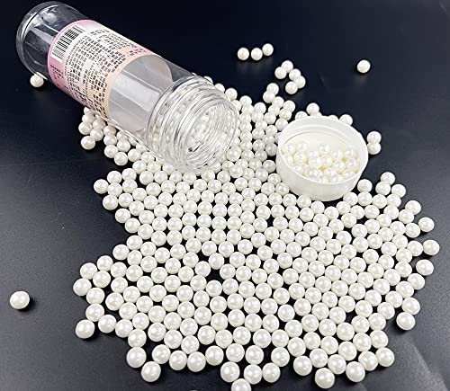 Sprinkles Pearl Sugar 7mm Candy 120g/ 4.2oz Baking Edible Cake Decorations Cupcake Toppers Cookie Decorating Ice Cream Toppings Celebrations Shaker Jar Wedding Shower Party Christmas Supplies White