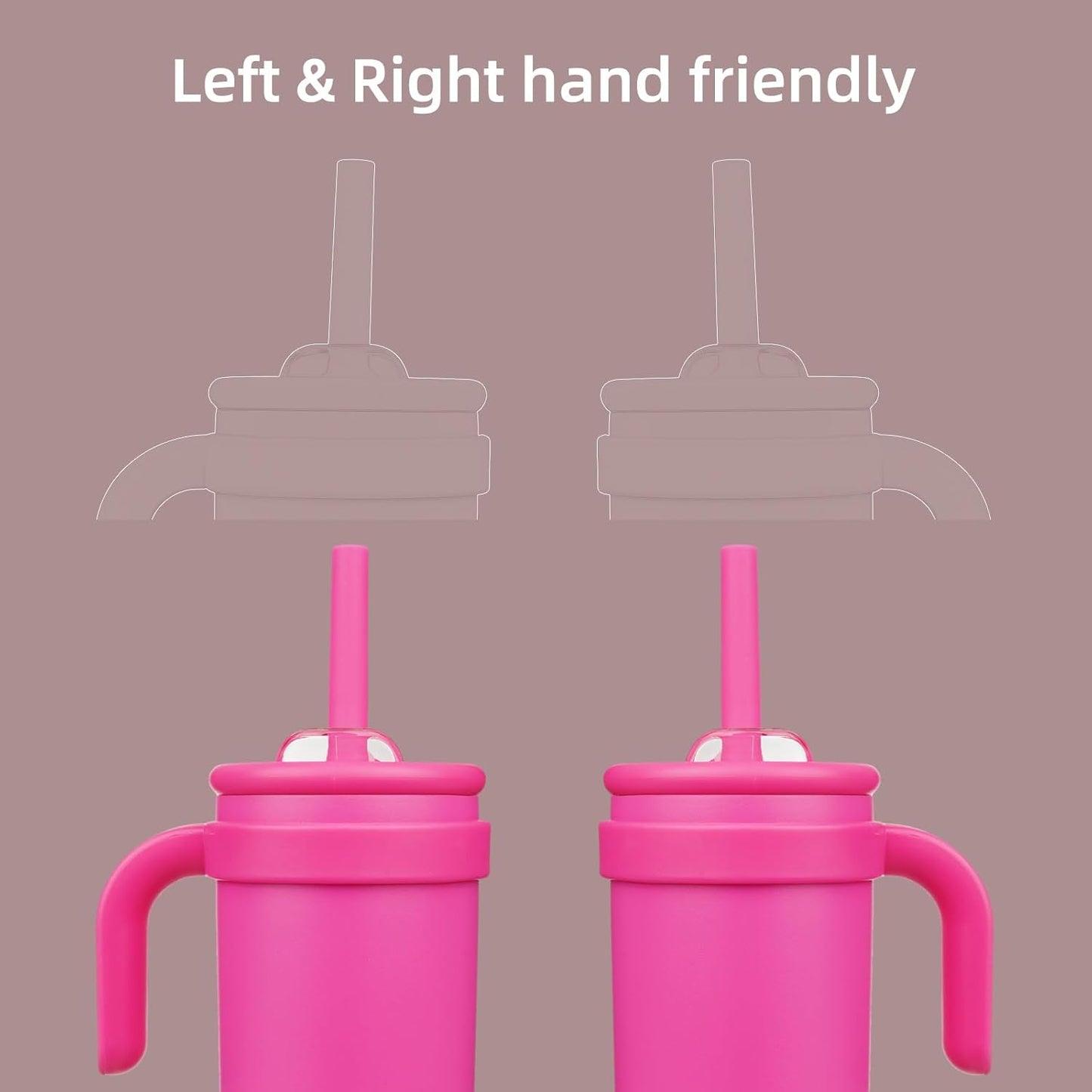 18 oz Tumbler with Side Handle, Insulated Water Bottle with Straw and 2 in 1 Lid, Stainless Steel Cup Travel Coffee Mug for Sports Office Gym,Fuchsia