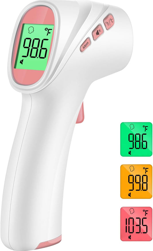 Forehead Thermometer for Adults, Kids & Babies, No-Touch Digital Thermometer with LCD Backlight Display, FSA HSA Eligible, Fever Alarm and 1s Instant Reading - Pink
