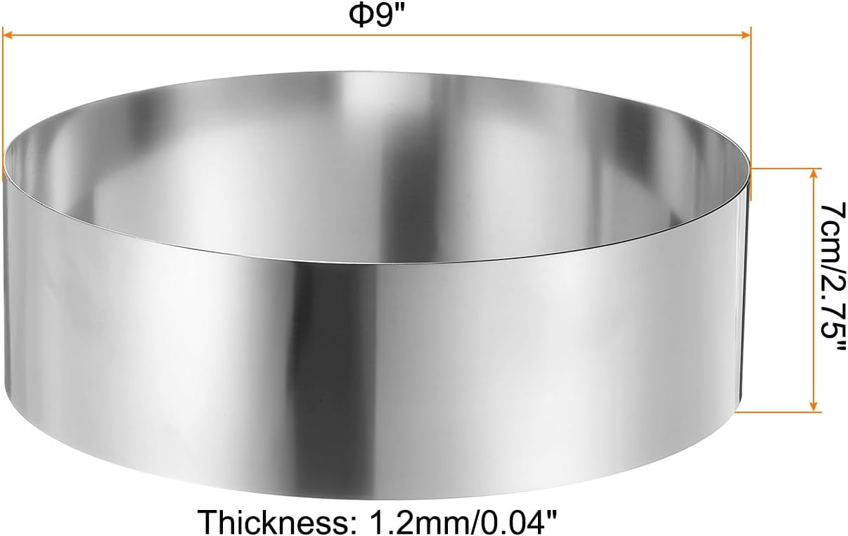 HARFINGTON Round Cake Ring 9 x 2.75 Inch Seamless Stainless Steel Pastry Mousse Dessert Ring Mirror Coating for Baking Cooking Making Tool