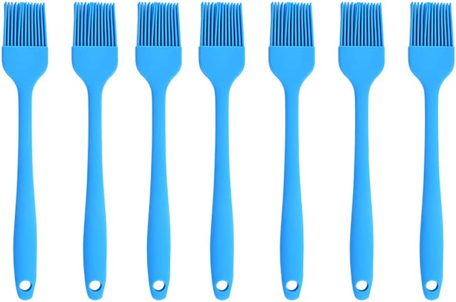 Silicone brush， BBQ/Pastry Basting Brushes,Silicone Cooking Grill Barbecue Baking Pastry Oil/Honey/Sauce Brush (7 PCS,blue)