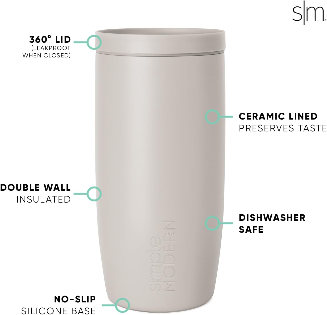 Simple Modern Travel Coffee Mug Tumbler with 360° Lid | Ceramic-Lined Insulated Stainless Steel Cold Brew Iced Coffee Cup Thermos | Gift for Women Men Her Him | Voyager Signature | 16oz | Almond Birch