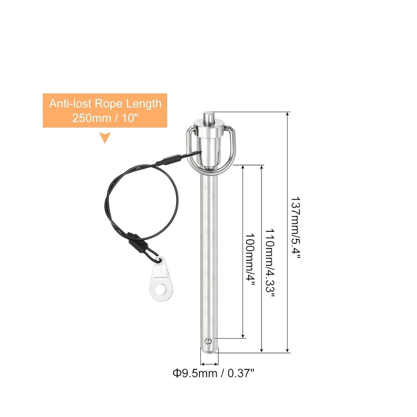 UXCELL 1 Pcs Quick Release Pin, 3/8" x 4" (Dia. x L), Stainless Steel, Silver