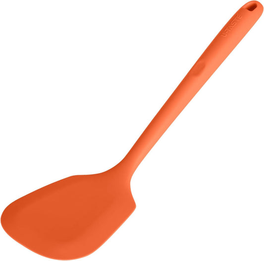 600ºF Heat Resistant Silicone Turner: U-Taste 13.6in Solid Kitchen Spatula Flipper, Food Grade Flexible & Thin Rubber Seamless Cooking Utensil for Flipping Egg, Pancake in Nonstick Cookware (Orange)