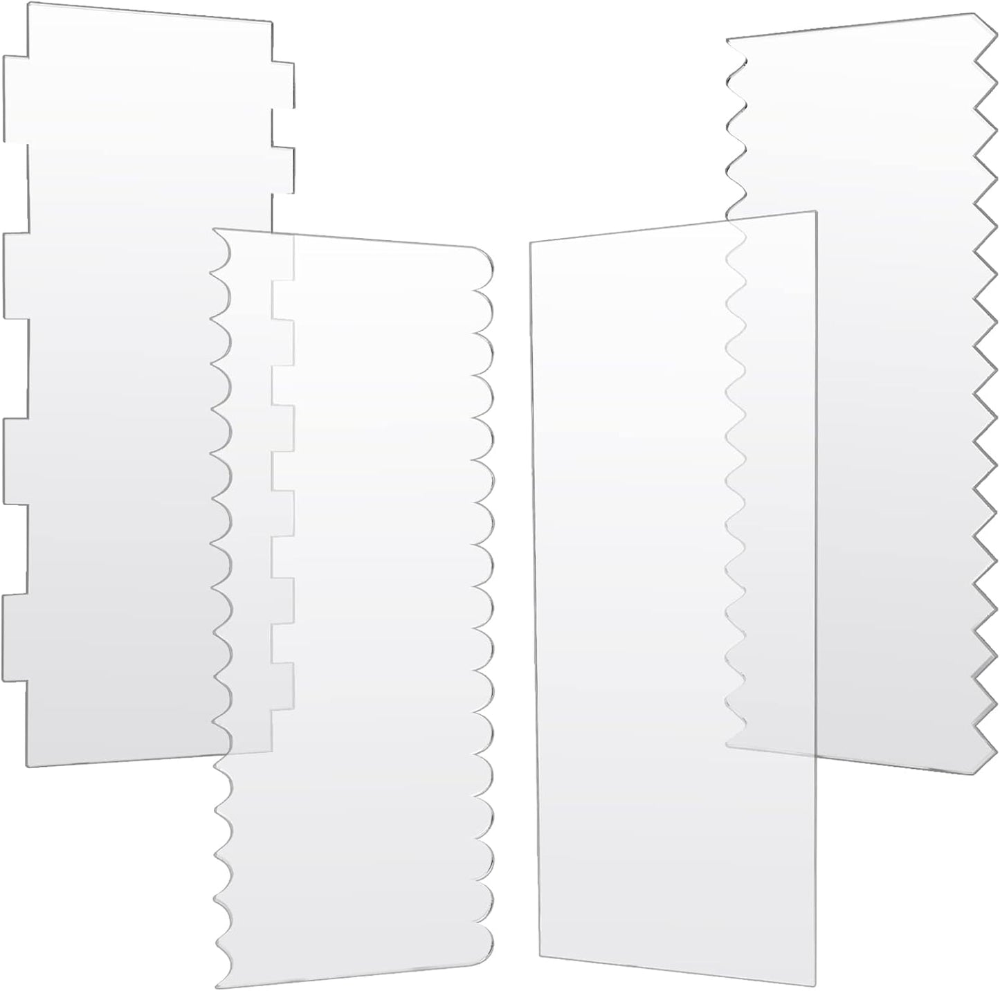 JOERSH 4pcs Acrylic Cake Scrapers Clear Combs Icing Frosting Buttercream Edge Smoother for Mousse Butter Cream Decoration