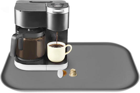 Silicone Coffee Maker Mat with Lip, 24'' x 16'' Heavy Duty Coffee Maker Mat for Countertops, Coffee Tray Fit Under Coffee Machine Appliance Automatic Machines Espresso Accessory, Grey