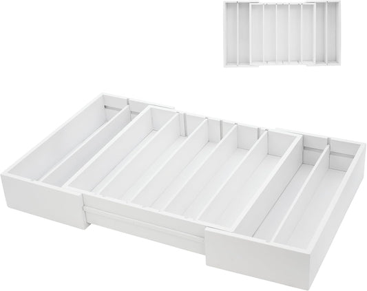 MinBoo Bamboo Drawer Organizer - Expandable K Cup & Pods Holder, Coffee Pod Storage, Tea Organizer, Versatile Kitchen Accessory Organization and Storage,White