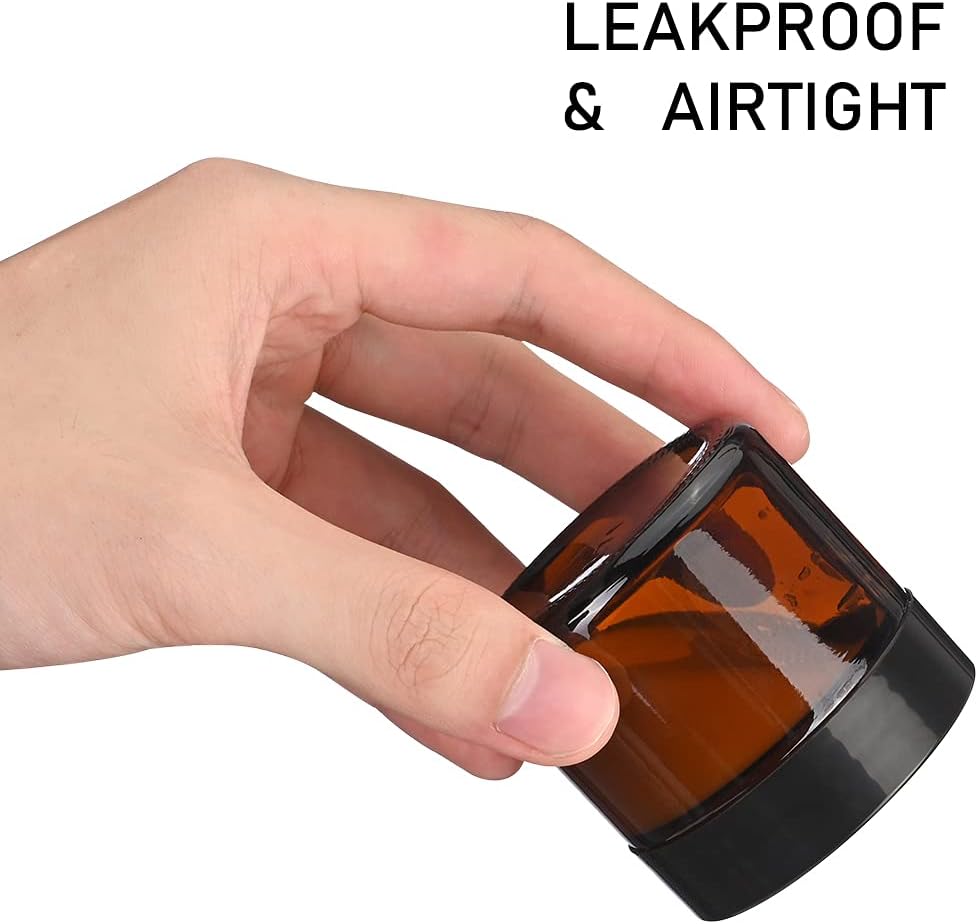 2 oz Small Glass Jars with Lids, Bumobum 48 pack Round Amber Glass Candle Jars with Black Lids, White Labels & Inner Liners, Empty Cosmetic Containers for Cream, Lotion, Slime