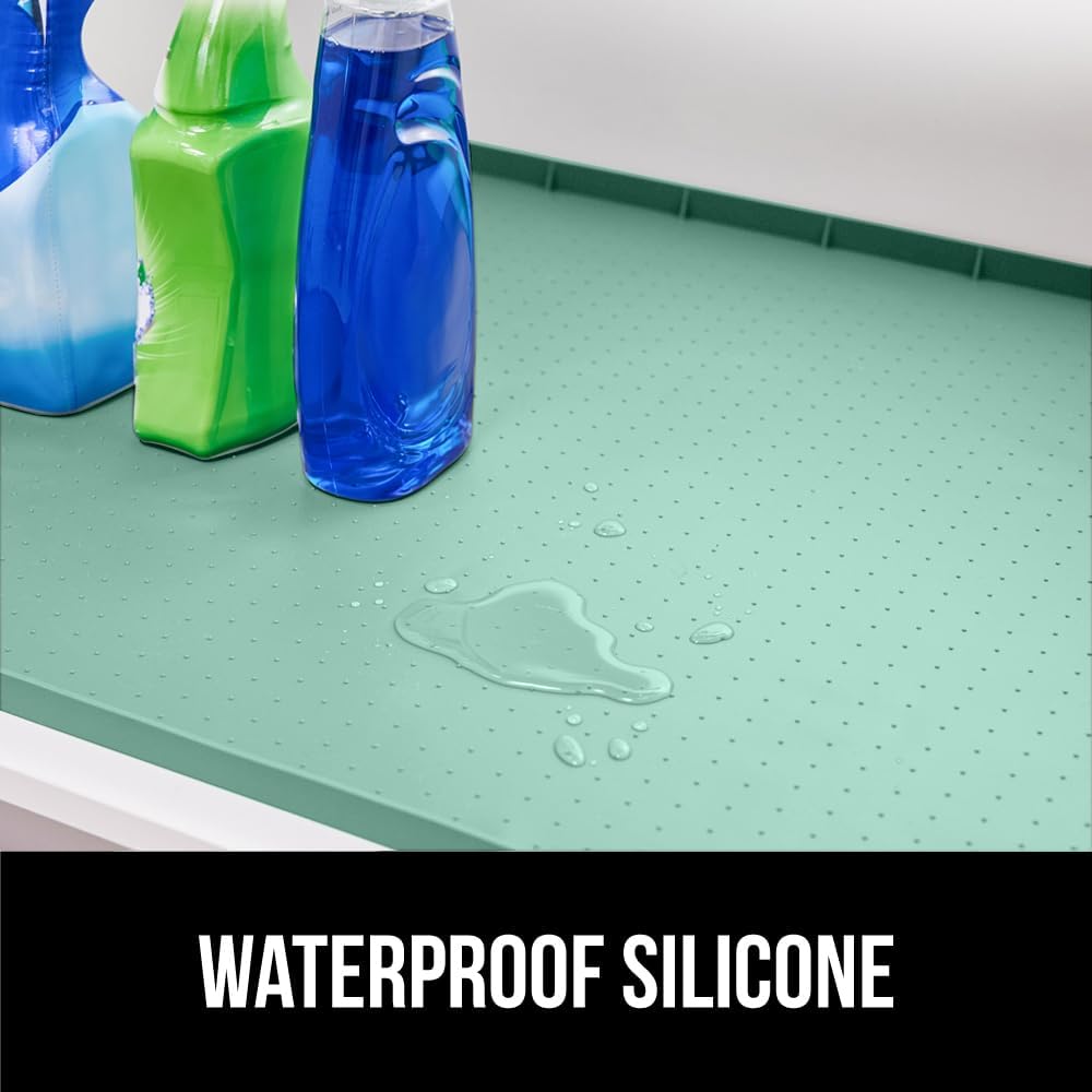 GORILLA GRIP Waterproof Silicone Under Sink Mat with Raised Lip for Kitchen and Bathroom, 28 x 22 in, Cabinet Shelf Liner Stay in Place Mats Dishwasher Safe Drawer Liner, Organizer Tray, Mint