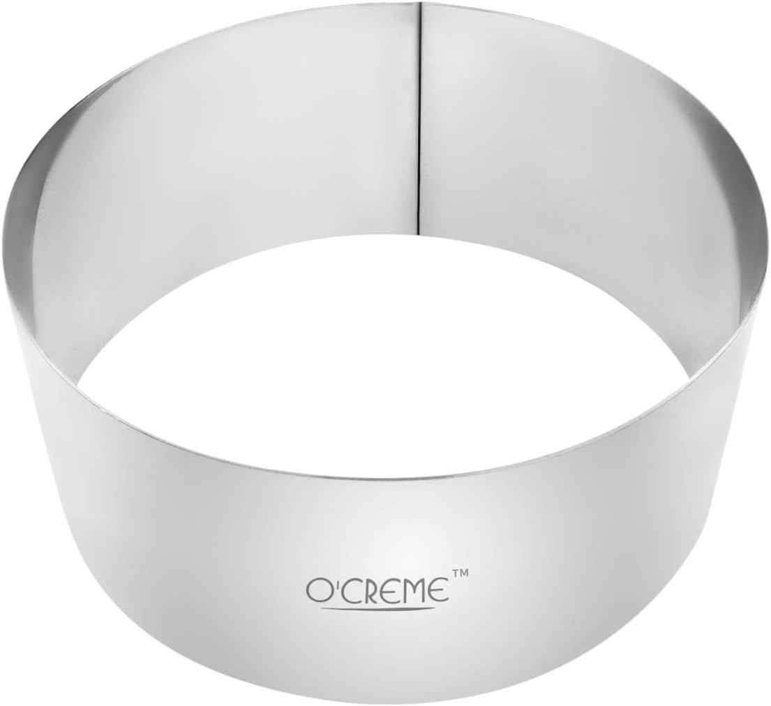 O'Creme Cake Ring Sturdy Stainless Steel Round Mousse Cake Ring Mold for Baking, Dessert Cake Decorating Pastry Rings 6 Inch Diameter x 2-3/4 Inch High