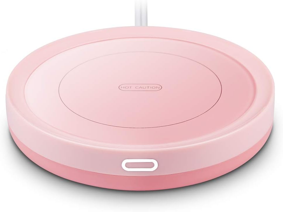 Smart Coffee Warmer, BESTINNKITS Auto On/Off Gravity-Induction Mug Warmer for Office Desk Use, Candle Wax Cup Warmer Heating Plate (Up to 131F/55C) (Pink)