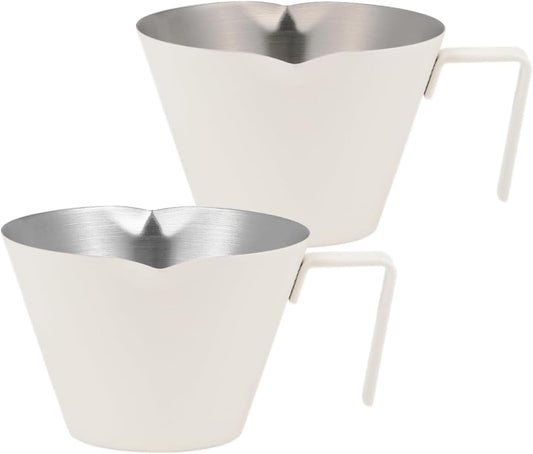 MHW-3BOMBER MHW-3BOMBER Espresso Measuring Cups 2Pcs with Handle, 1oz / 2oz / 3oz Double Spouts Stainless Steel Espresso Shot Cups with Scale, V-Shaped Mouth, 3.4oz / 100ML White G6200W-OS